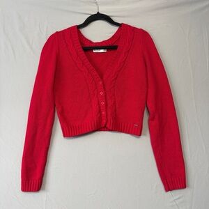 Hollister Womens Cable-Knit Cropped Cardigan Size M Red Preppy Cabincore READ